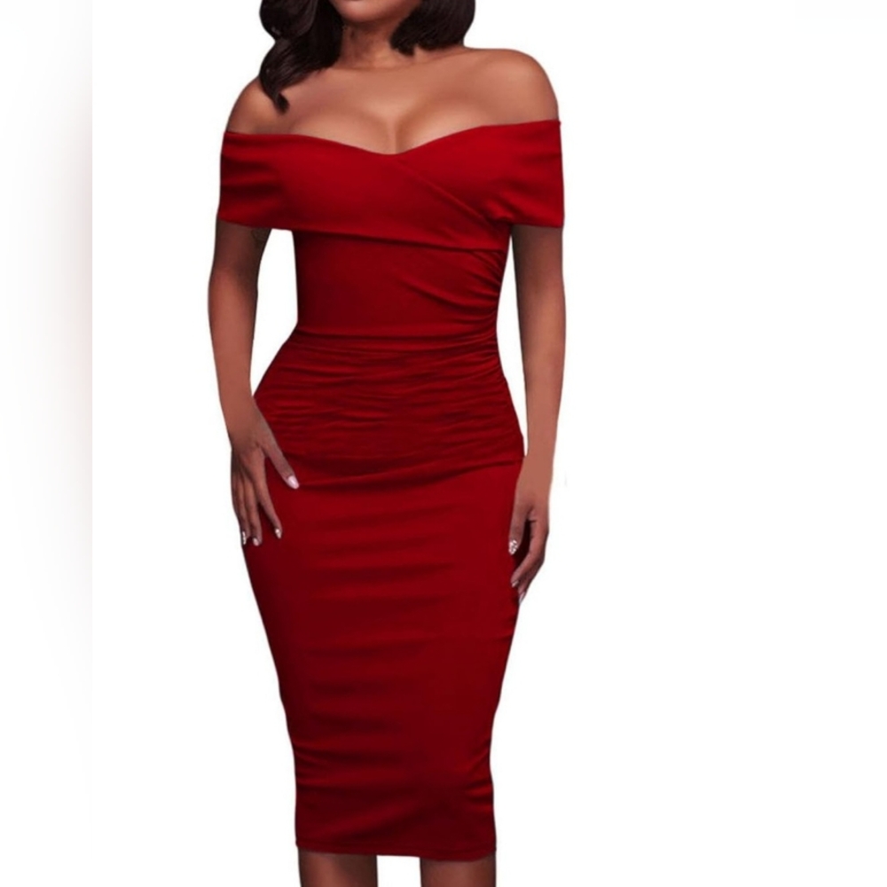 Elegant Off-Shoulder Red Dress, Size Large